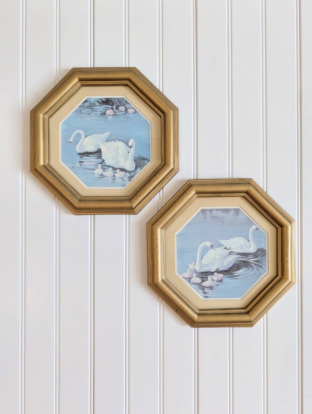 Homco Gold Framed Swan Wall Art - White and Blue